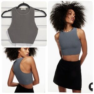 Aritzia Babaton Sculpt Knit Racer Cropped Tank Crewneck Racerback Gray Size XS